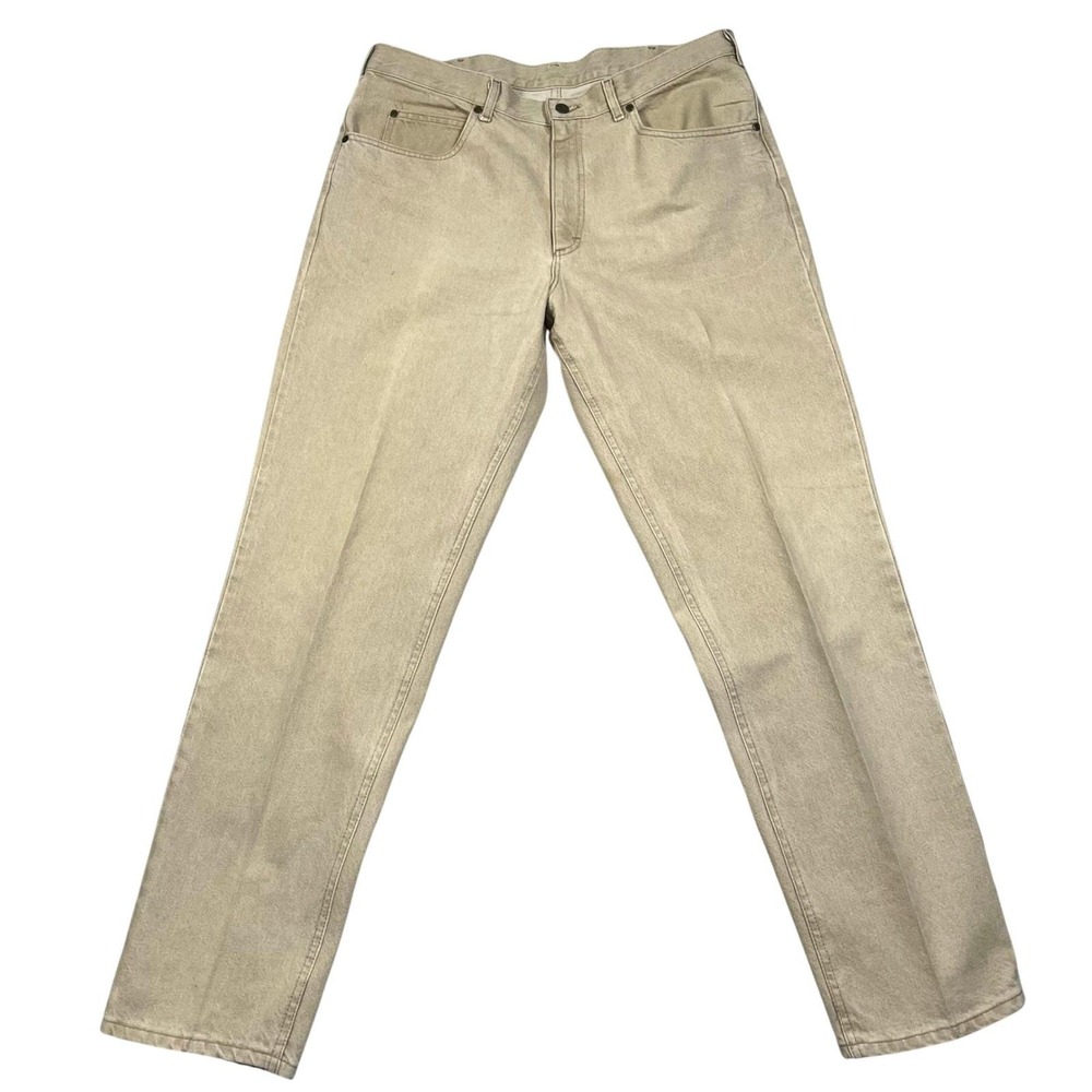Vintage LL Bean Mens Jeans 38x34 Khaki Tan Denim Union Made in USA 80s 90s
